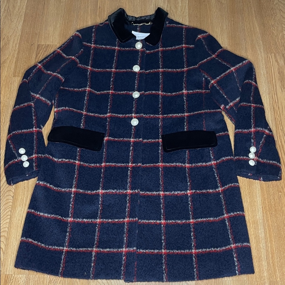 BCBGeneration Navy Plaid Blazer with Red and White Accents